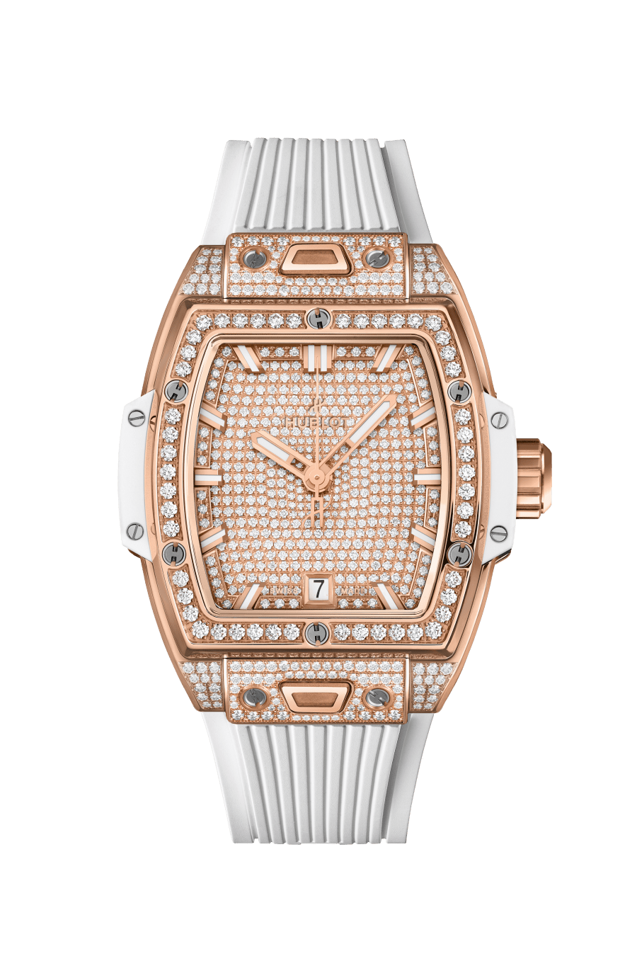 Hublot Spirit of Big Bang King Gold White Full Pave 39 MM - White Rubber Strap - Diamond Bezel - King Gold Diamond Dial - 662.OE.9000.RW.1604