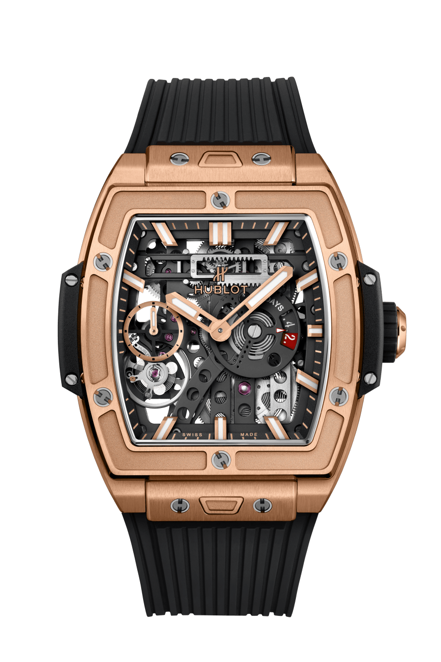 Hublot Spirit of Big Bang Meca-10 King Gold 45 MM - Black Rubber Strap - Matte Black Skeleton Dial - 614.OX.1180.RX