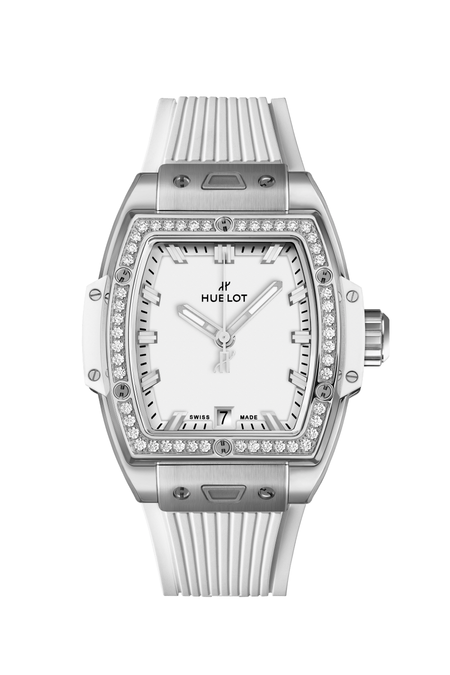 Hublot Spirit of Big Bang Titanium White Diamonds 39 MM - White Rubber Strap - Diamond Bezel - Matte White Dial - 662.NE.2010.RW.1204