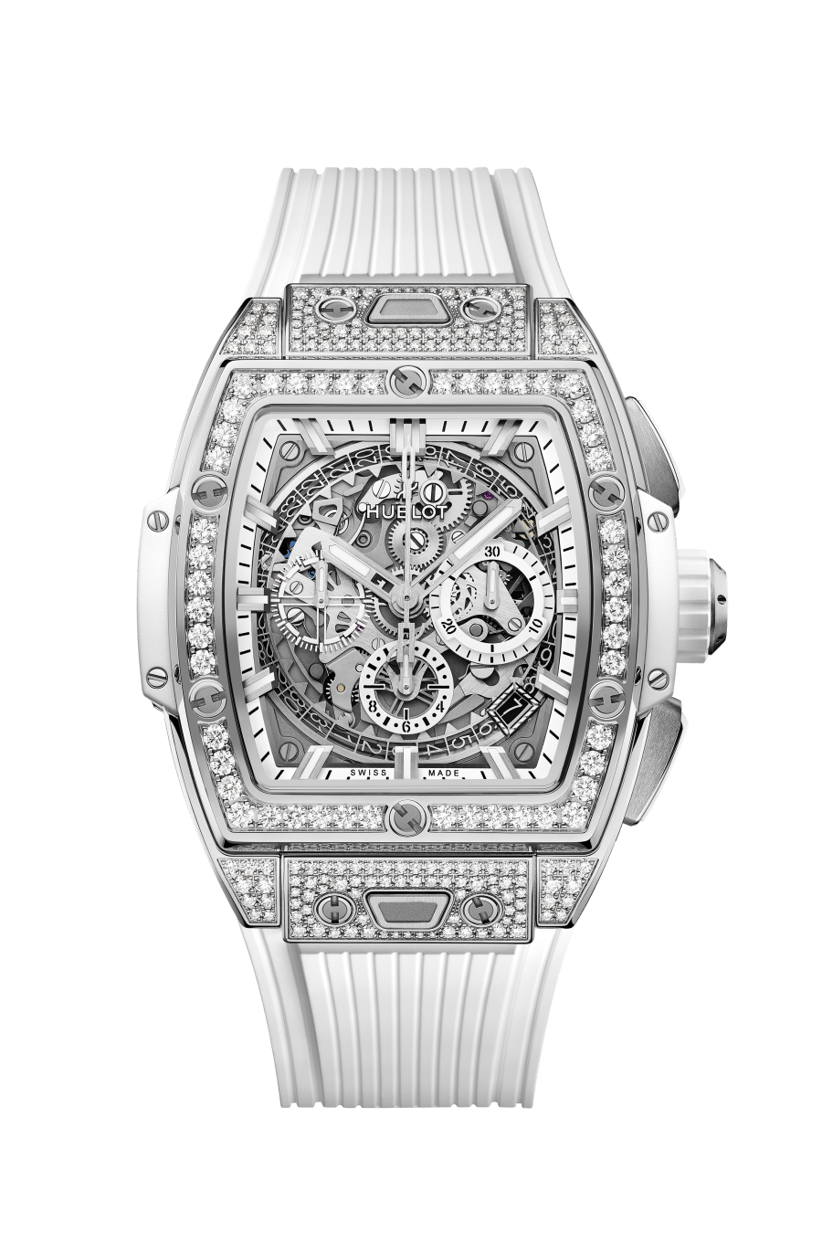 Hublot Spirit of Big Bang Titanium White Pave 42 MM - White Rubber Strap - Diamond Bezel - Sapphire Crystal Dial - 642.NE.2010.RW.1604