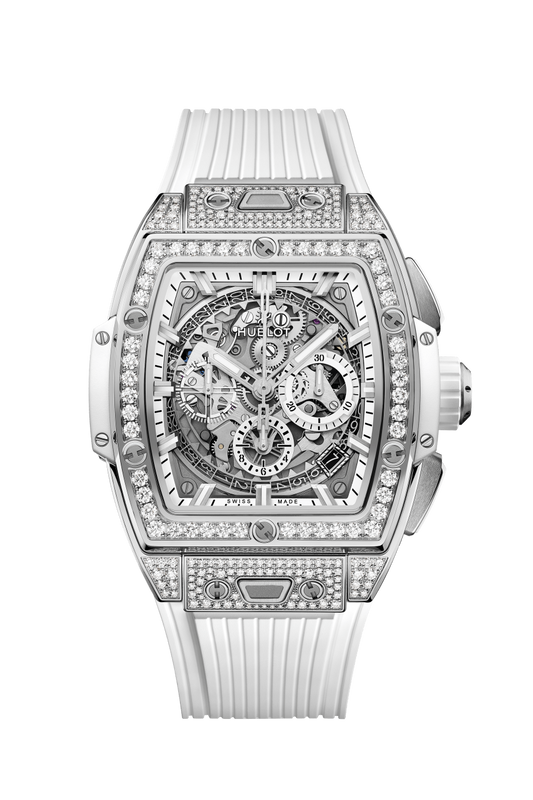 Hublot Spirit of Big Bang Titanium White Pave 42 MM - White Rubber Strap - Diamond Bezel - Sapphire Crystal Dial - 642.NE.2010.RW.1604