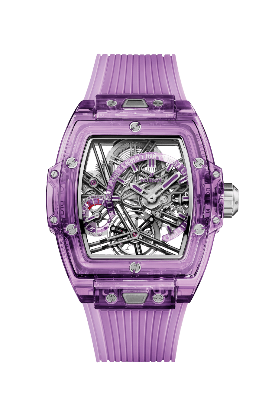 Hublot Spirit of Big Bang Tourbillon Purple Sapphire 42 MM - Purple Rubber Strap - Sapphire Crystal Dial - 645.JM.0120.RT