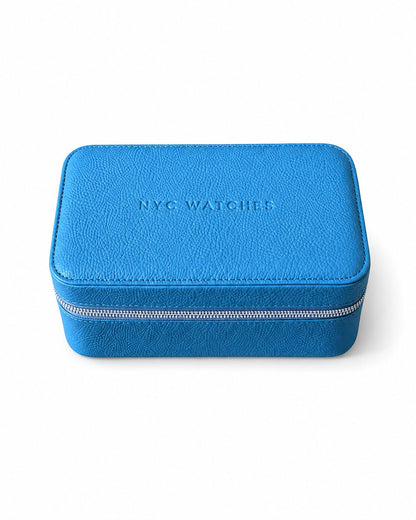 NYC Watches Triple-Watch Zippered Protective Travel Case - Teal Blue - Gray Zipper
