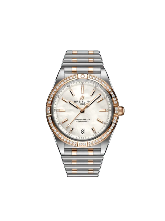 Breitling Chronomat Stainless Steel and Rose Gold 36 MM - Stainless Steel and Rose Gold Bracelet - Diamond Bezel - Mother-Of-Pearl Dial - U10380591A2U1