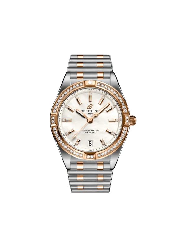 Breitling Chronomat Stainless Steel and Rose Gold 32 MM - Stainless Steel and Rose Gold Bracelet - Diamond Bezel - Mother-Of-Pearl Dial - U77310591A2U1