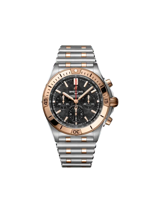 Breitling Chronomat Stainless Steel and Rose Gold 44 MM - Stainless Steel and Rose Gold Bracelet - Black Dial - UB01341A1B1U1