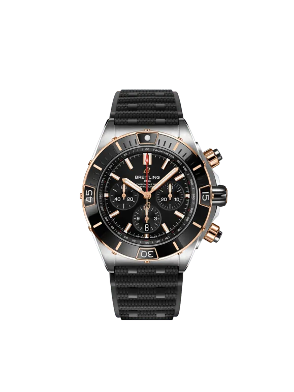 Breitling Chronomat Stainless steel and Rose Gold 44 MM - Black Rubber Strap - Black Dial - UB0136251B1S1