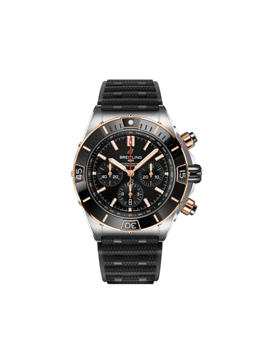 Breitling Chronomat Stainless steel and Rose Gold 44 MM - Black Rubber Strap - Black Dial - UB0136251B1S1