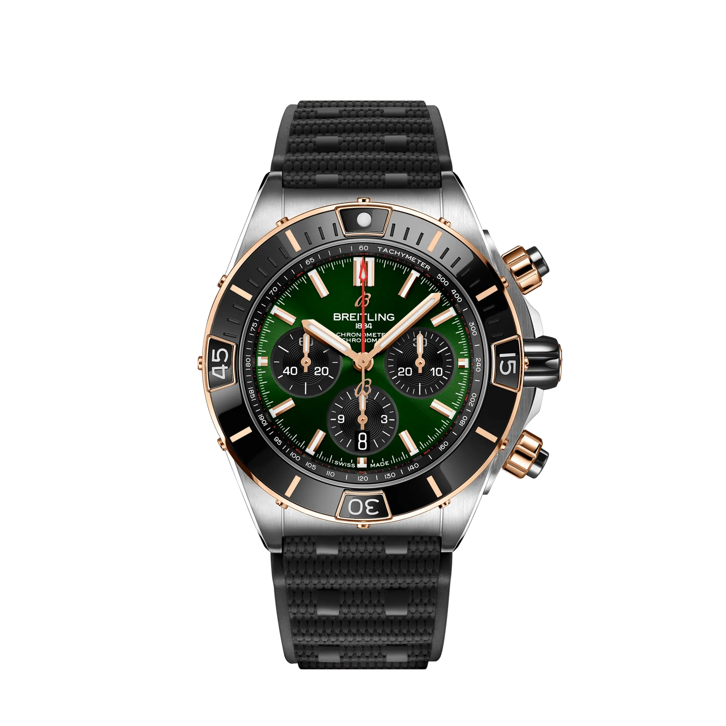 Breitling Chronomat Stainless steel and Rose Gold 44 MM - Black Rubber Strap - Green Dial - UB0136251L1S1