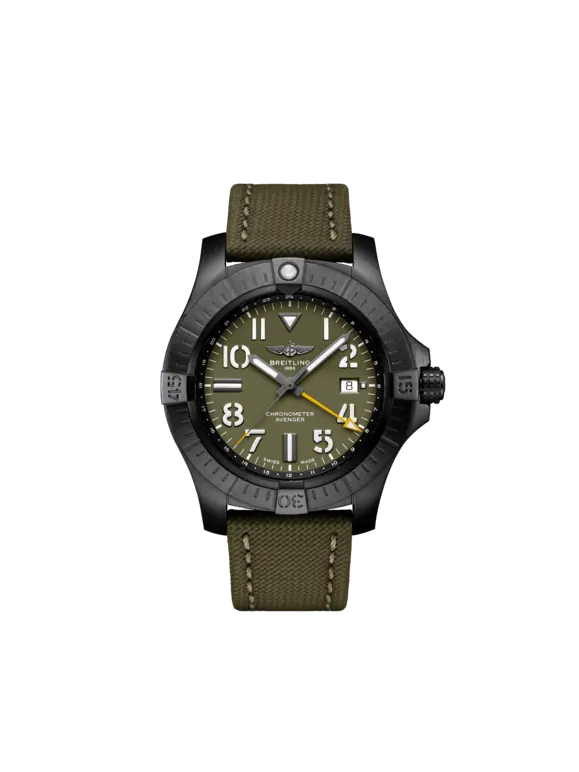 Breitling Avenger DLC-coated Titanium 45 MM - Khaki Green Calfskin Strap - Khaki Green Dial - V323952A1L1X1