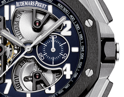 Audemars Piguet Royal Oak Offshore Tourbillon Chronograph Platinum 44 MM - Blue Rubber Strap - Skeleton Blue Dial - 26388PO.OO.D027CA.01