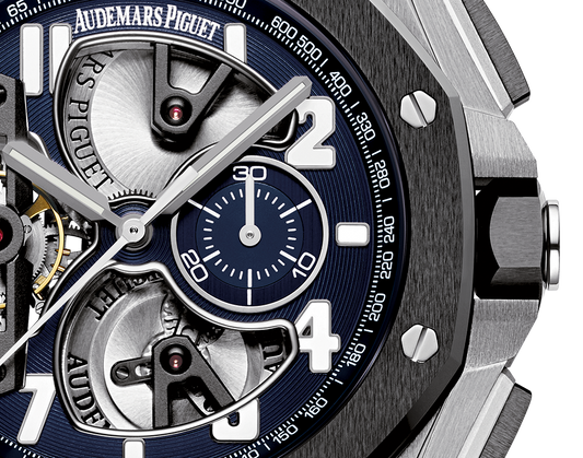 Audemars Piguet Royal Oak Offshore Tourbillon Chronograph Platinum 44 MM - Blue Rubber Strap - Skeleton Blue Dial - 26388PO.OO.D027CA.01