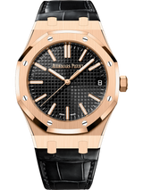 Audemars Piguet Royal Oak Pink Gold Selfwinding 41 MM - Black Leather Strap - Black Dial - 15510OR.OO.D002CR.02