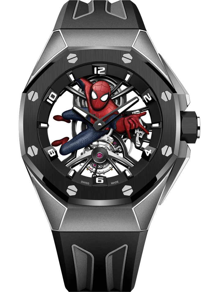 Audemars Piguet Royal Oak Concept Tourbillon Titanium "Spider man" 42 MM - Black Rubber Strap - Black Ceramic Bezel - Skeleton Spider man Dial - 26631IO.OO.D002CA.01