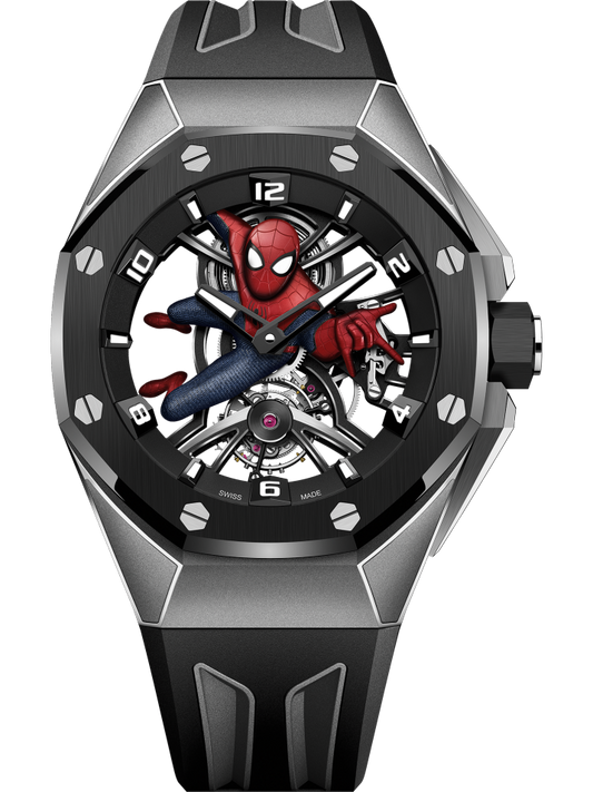 Audemars Piguet Royal Oak Concept Tourbillon Titanium "Spider man" 42 MM - Black Rubber Strap - Black Ceramic Bezel - Skeleton Spider man Dial - 26631IO.OO.D002CA.01