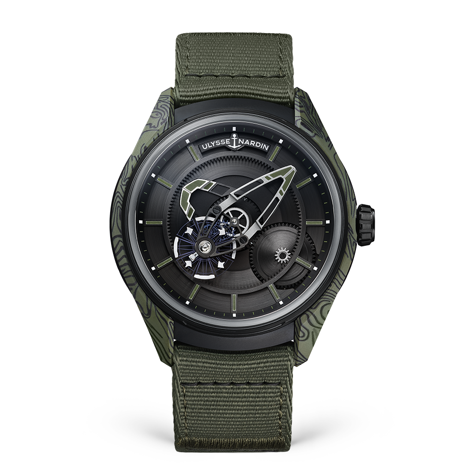 Ulysse Nardin Freak Khaki Green & Black Carbon Case 43 MM -  Khaki Green Fabric Strap - Black Dial - 2303-270-2A-KAKI/0B