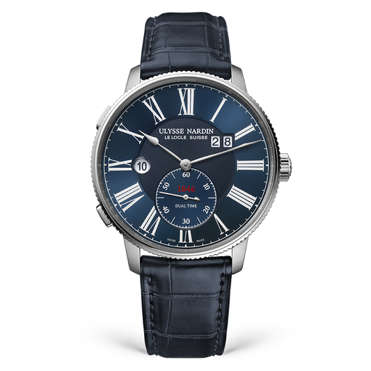 Ulysse Nardin Marine Stainless Steel 44 MM -  Blue Leather Strap - Blue Dial - 3343-320-3A/1A