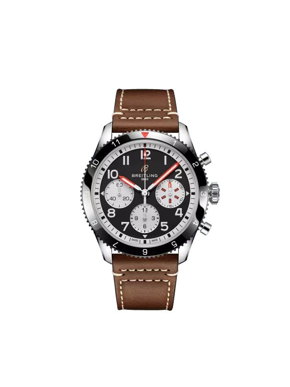 Breitling Classic AVI Stainless Steel 42 MM - Brown Calfskin Strap - Black Dial - Y233801A1B1X1