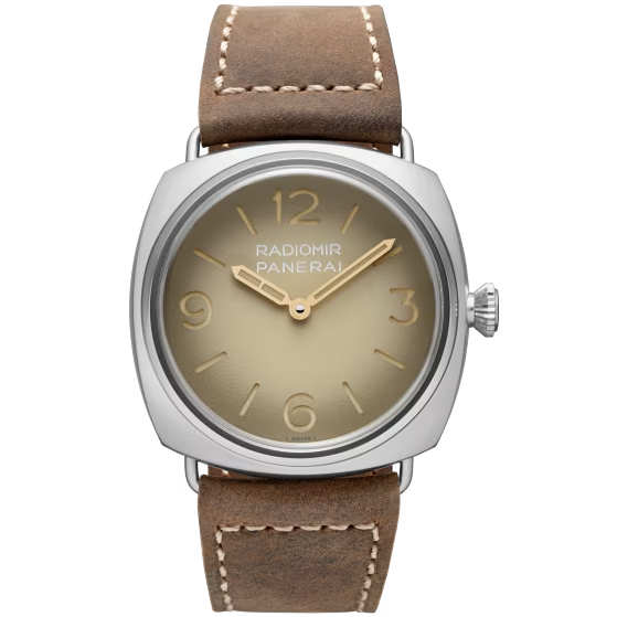 Panerai Radiomir Stainless Steel 45 MM - Dark Brown Alligator Strap - Beige Dial - PAM01350