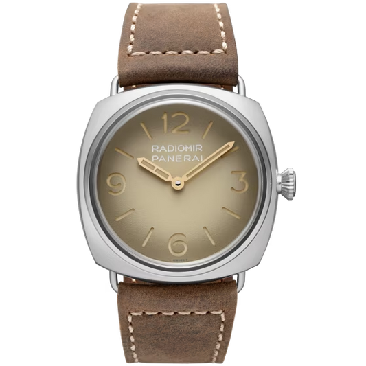 Panerai Radiomir Stainless Steel 45 MM - Dark Brown Alligator Strap - Beige Dial - PAM01350