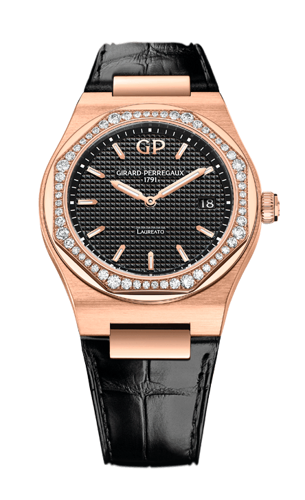 Girard-Perregaux Laureato Pink Gold 34 MM - Black Leather Strap - Black Dial - 80189D52A632-CB6A