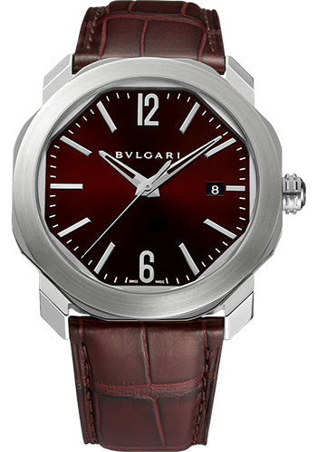 Bvlgari Octo Roma - Stainless Steel 41 MM - Dark Brown Leather Strap - Dark Brown Dial - Stainless Steel Bezel - 102705