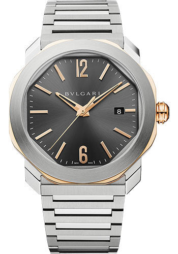 Bvlgari Octo Roma - Stainless Steel and Rose Gold 41 MM - Stainless Steel Bracelet - Grey Dial - Stainless Steel Bezel - 103083