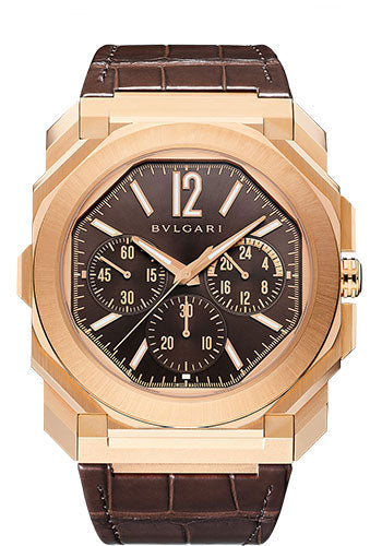 Bvlgari Octo Finissimo - Rose Gold 43 MM - Brown Leather Strap - Brown Dial - Rose Gold Bezel - 103468