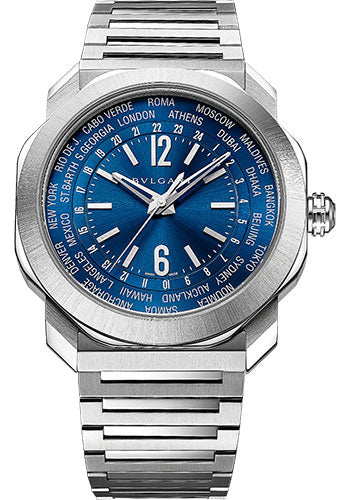 Bvlgari Octo Roma - Stainless Steel 41 MM - Stainless Steel Bracelet - Blue Sunburst Dial - Stainless Steel Bezel - 103481