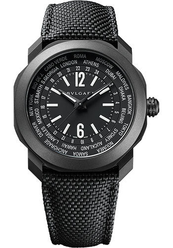 Bvlgari Octo Roma - Stainless Steel Black 41 MM - Black Rubber Strap - Black Dial - Stainless Steel Black Bezel - 103486