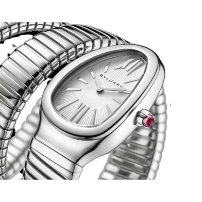 Bvlgari Serpenti Tubogas - 2 Row - Stainless Steel 35 MM - Stainless Steel Bracelet - Silver Opaline Dial - 101911