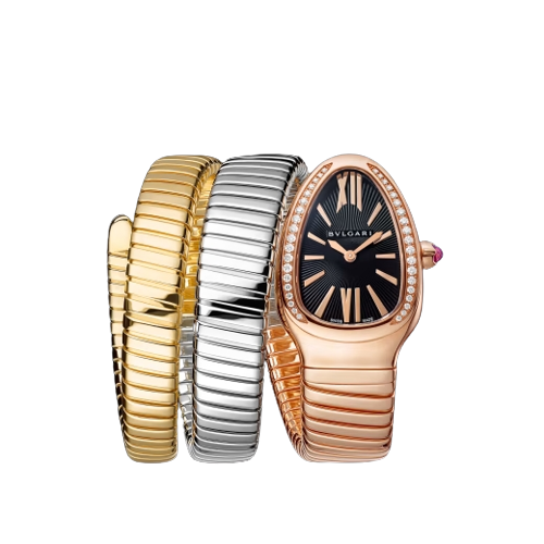 Bvlgari Serpenti Tubogas - 35 MM - Rose Gold, Yellow and White Gold - Black Dial - 102948  nyc watcher nyc watches