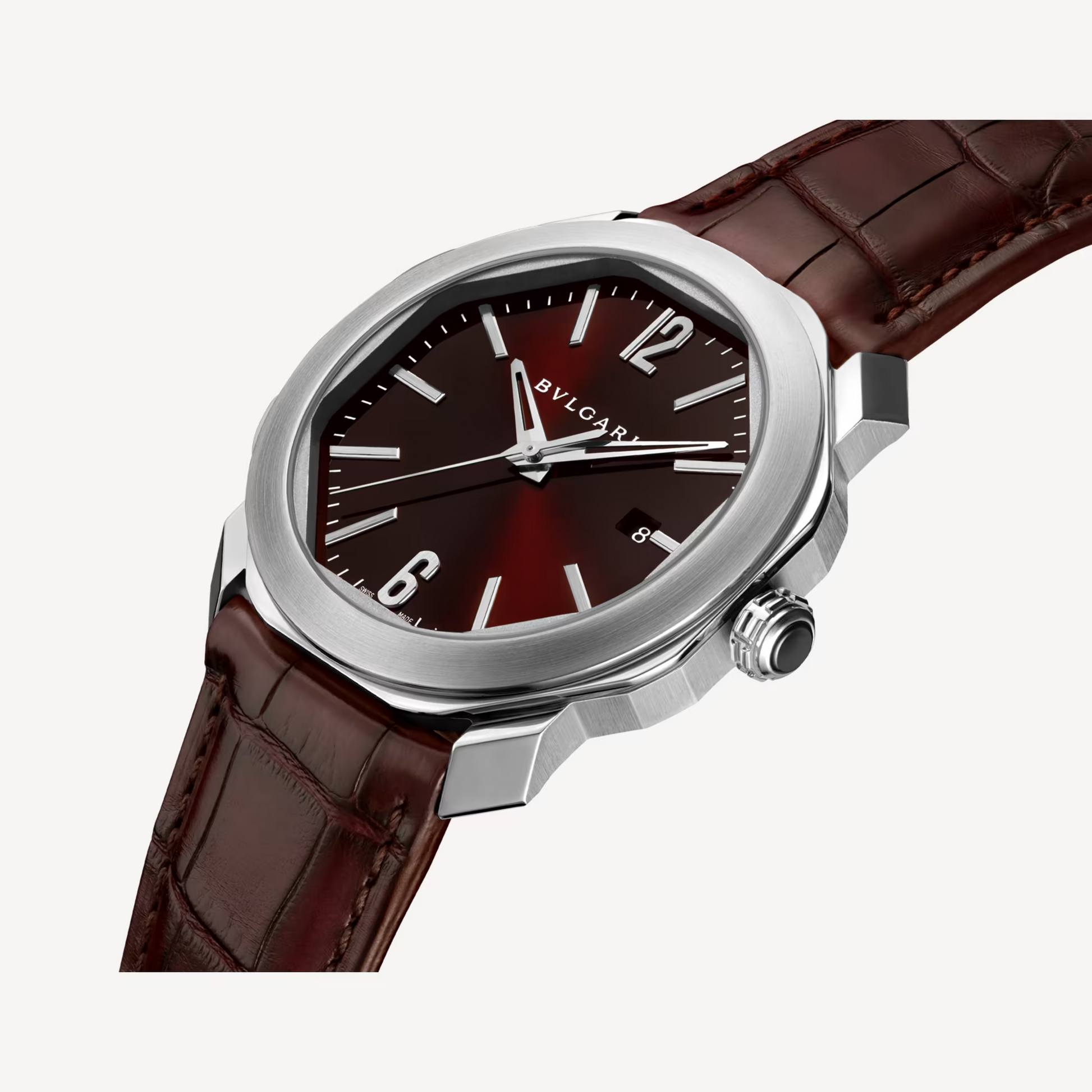 Bvlgari Octo Roma - Stainless Steel 41 MM - Dark Brown Leather Strap - Dark Brown Dial - Stainless Steel Bezel - 102705