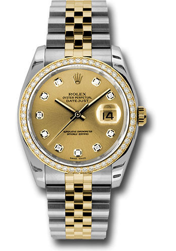 Rolex Stainless Steel And Yellow Gold Datejust - 36 MM - Jubilee Bracelet - Diamond Bezel - Champagne Diamond Dial - 116243 chdj