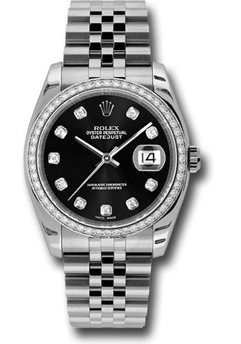 Rolex Stainless Steel And White Gold Datejust - 36 MM - Jubilee Bracelet - Diamond Bezel - Black Diamond Dial - 116244 bkdj