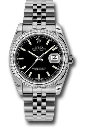 Rolex Stainless Steel And White Gold Datejust - 36 MM - Jubilee Bracelet - Diamond Bezel - Black Index Dial - 116244 bkij