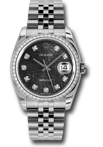 Rolex Stainless Steel And White Gold Datejust - 36 MM - Jubilee Bracelet - Diamond Bezel - Black Jubilee Diamond Dial - 116244 bkjdj