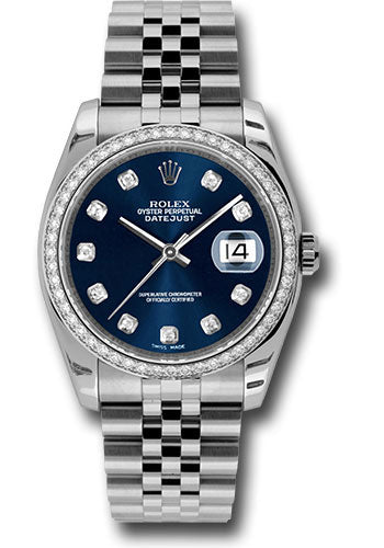 Rolex Stainless Steel And White Gold Datejust - 36 MM - Jubilee Bracelet - Diamond Bezel -  Blue Diamond Dial - 116244 bldj