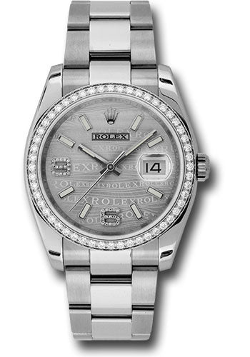 Rolex Stainless Steel And White Gold Datejust - 36 MM - Oyster Bracelet - Diamond Bezel - Silver Wave Diamond Dial - 116244 swdao