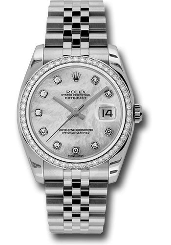 Rolex Stainless Steel And White Gold Datejust - 36 MM - Jubilee Bracelet - Diamond Bezel - Mother of Pearl Diamond Dial - 116244 mdj