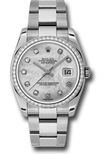 Rolex Stainless Steel And White Gold Datejust - 36 MM - Oyster Bracelet - Diamond Bezel - Silver Diamond Dial - 116244 sdo