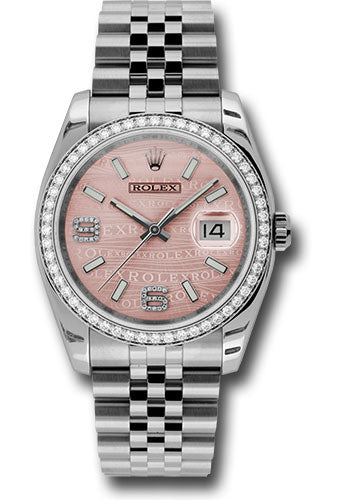 Rolex Stainless Steel And White Gold Datejust - 36 MM - Jubilee Bracelet - Diamond Bezel - Pink Wave Diamond Dial - 116244 pwdaj