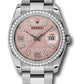 Rolex Stainless Steel And White Gold Datejust - 36 MM - Oyster Bracelet - Diamond Bezel - Pink Wave Diamond Dial - 116244 pwdao