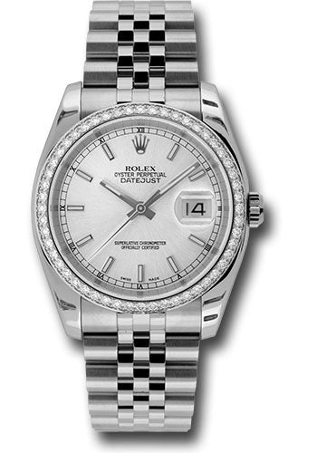 Rolex Stainless Steel And White Gold Datejust - 36 MM - Jubilee Bracelet - Diamond Bezel - Silver Index Dial - 116244 sij