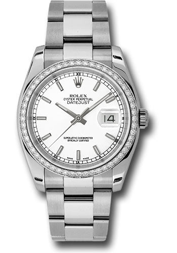 Rolex Stainless Steel And White Gold Datejust - 36 MM - Oyster Bracelet - Diamond Bezel - White Index Dial - 116244 wio