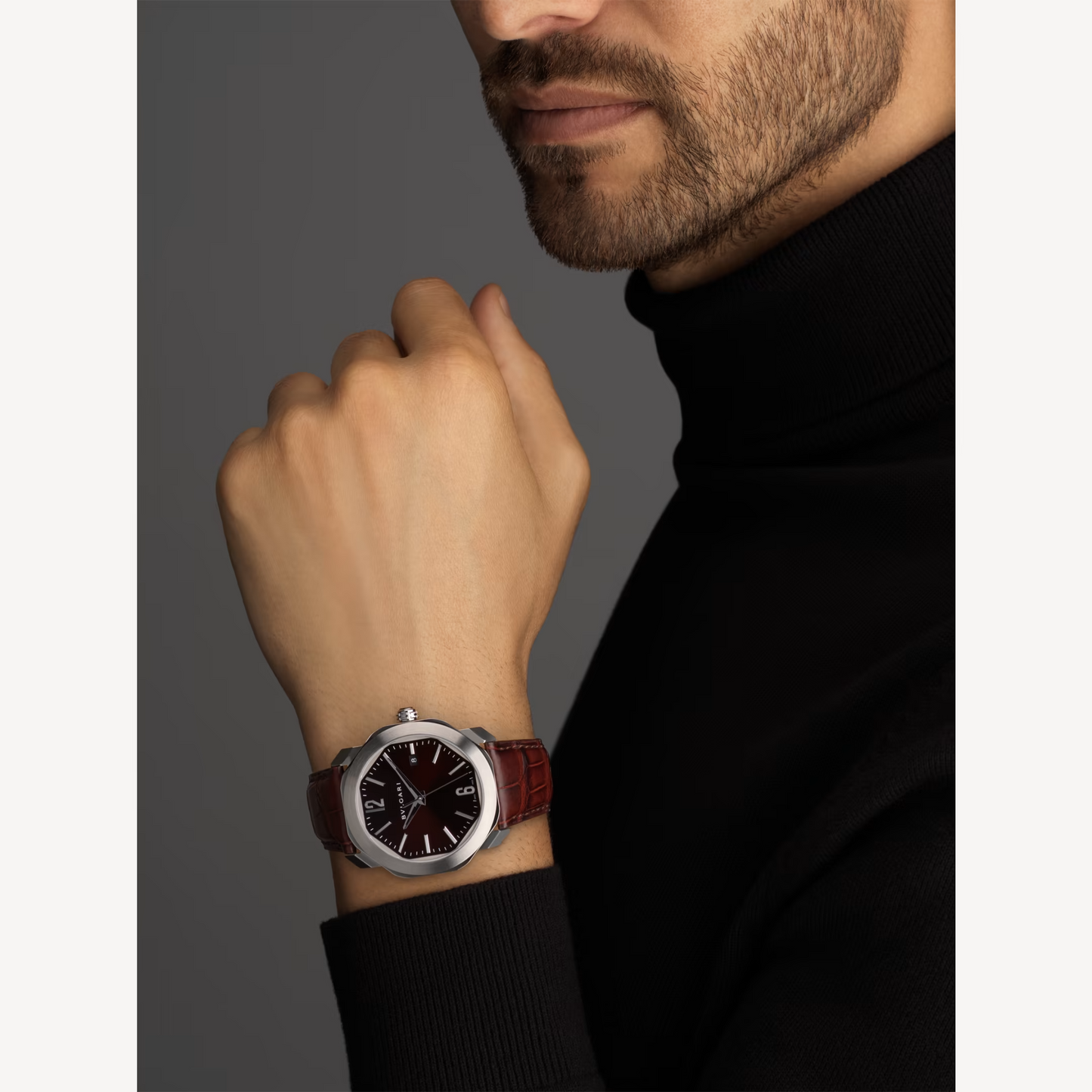 Bvlgari Octo Roma - Stainless Steel 41 MM - Dark Brown Leather Strap - Dark Brown Dial - Stainless Steel Bezel - 102705