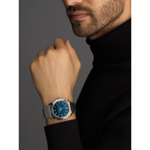 Bvlgari Octo Roma - Stainless Steel 41 MM - Stainless Steel Bracelet - Blue Dial - Stainless Steel Bezel - 102856