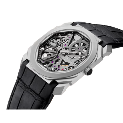 Bvlgari Octo Finissimo - Titanium 40 MM - Black Leather Strap - Grey Skeleton Dial - Titanium Bezel - 102714
