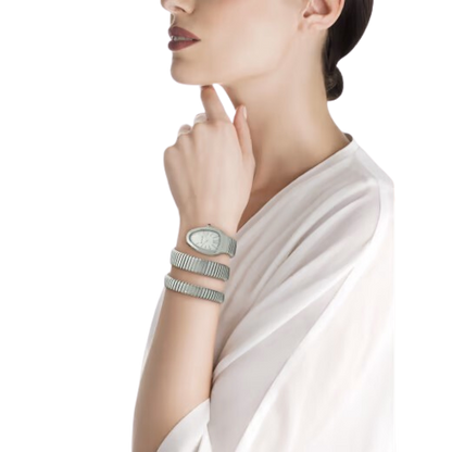 Bvlgari Serpenti Tubogas - 2 Row - Stainless Steel 35 MM - Stainless Steel Bracelet - Silver Opaline Dial - 101911