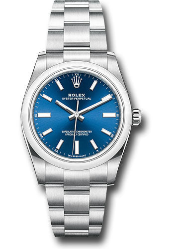 Rolex Stainless Steel Oyster Perpetual no date Watch - 34 MM - Oyster Bracelet - Blue Dial - 124200 bluio